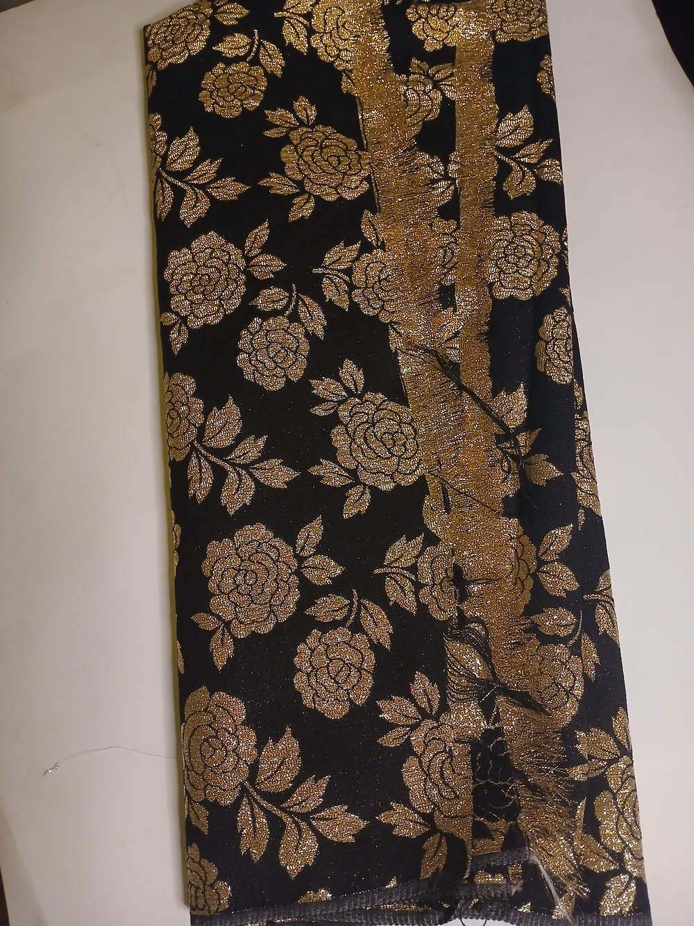 Black and Gold Floral Metallic Fabric. 1 7/8 X 42